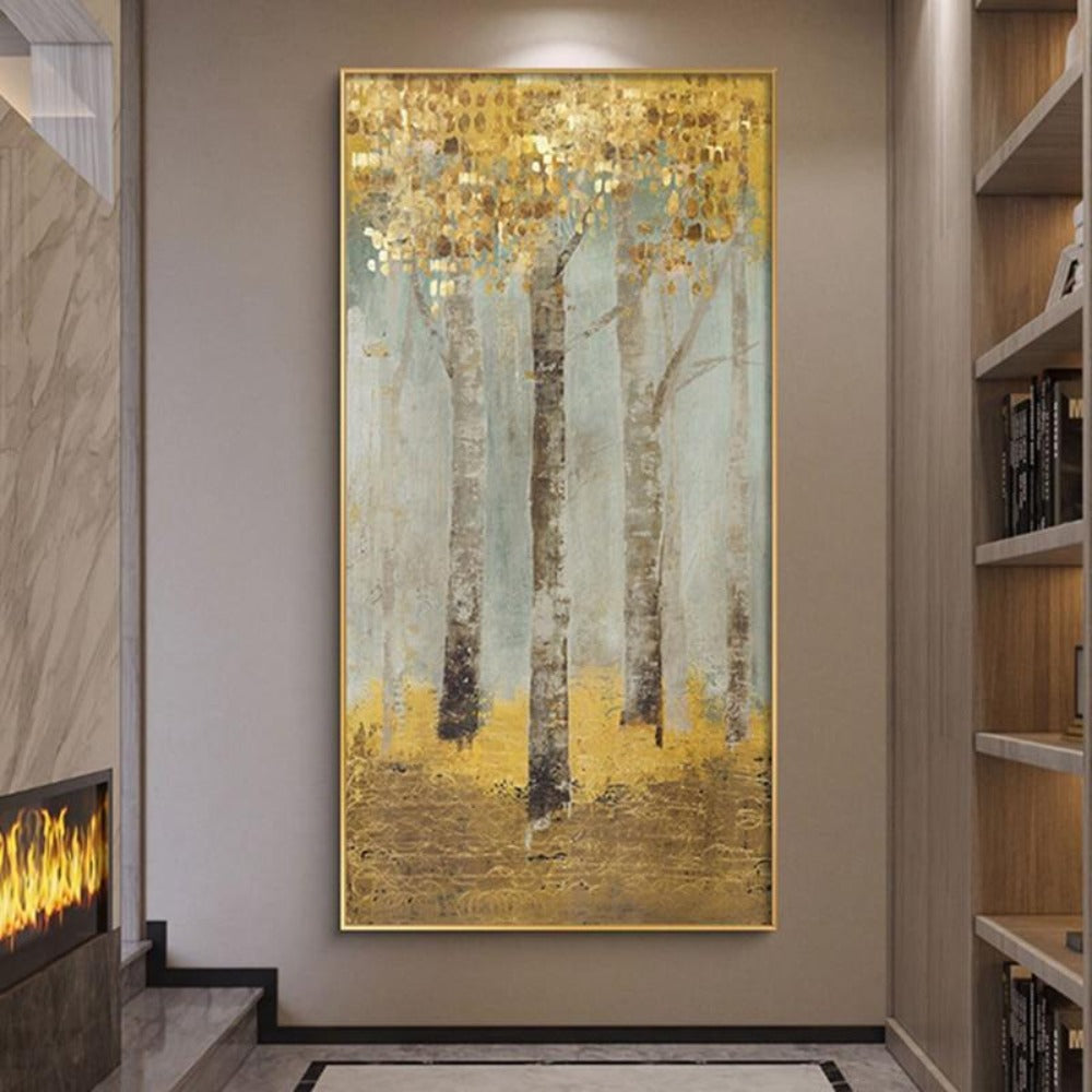 Vintage Abstract Golden Rich Tree Canvas Painting