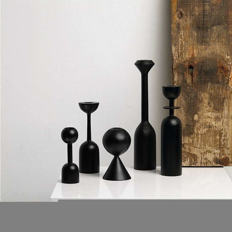 Retro Minimalist Black Wooden Candle Holder