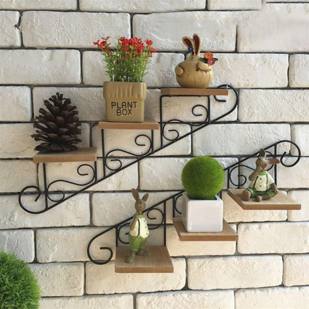 Retro Staircase Floral Wall Shelf
