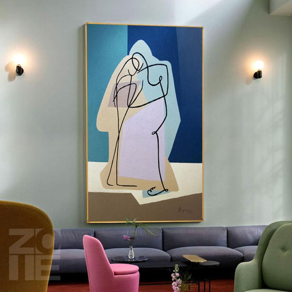 Abstract Lady Line Drawing Canvas Painting - Vermilton
