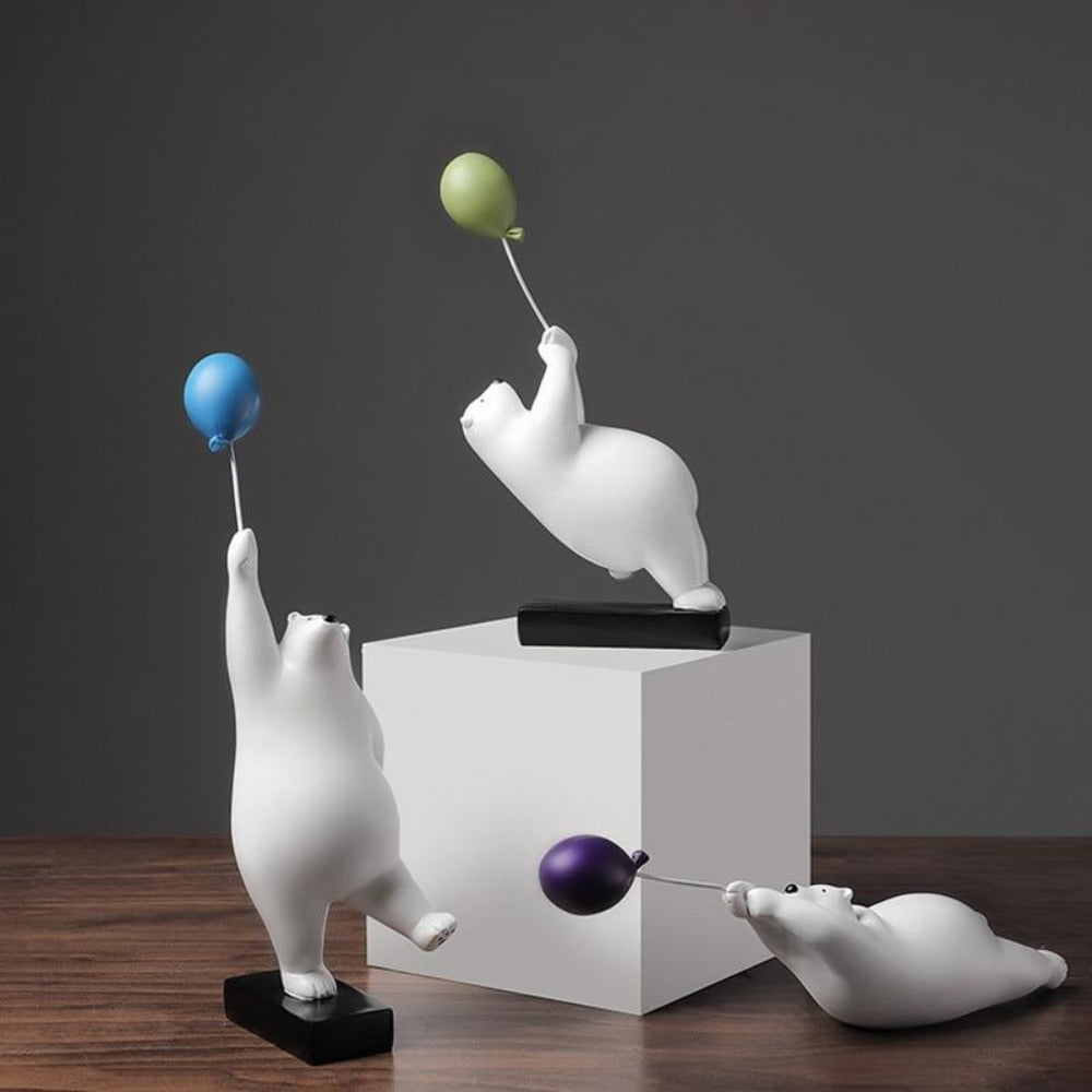 Flying Polar Bear On Balloon Figurines