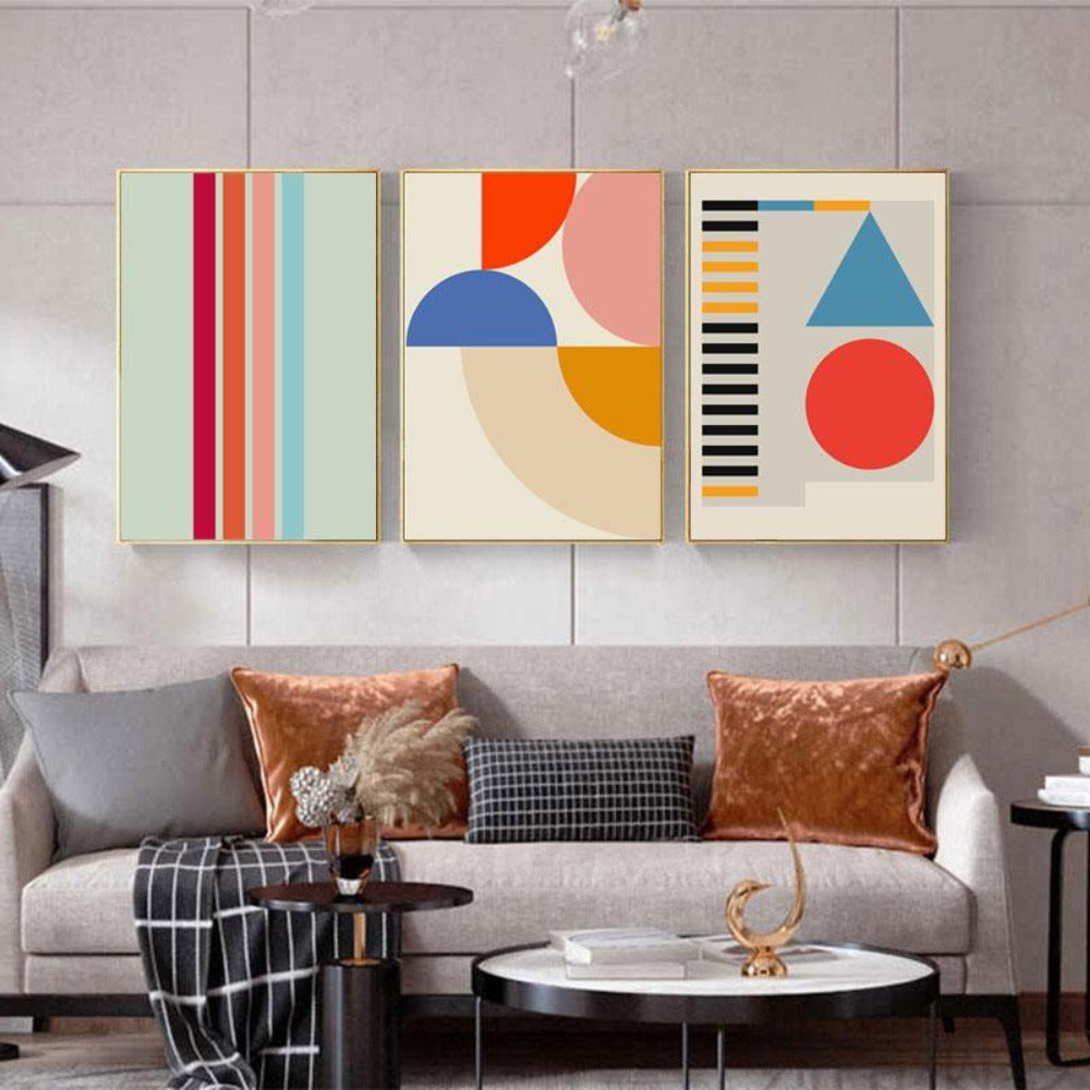 Retro Geometric Pattern Abstract Canvas Art - Vermilton