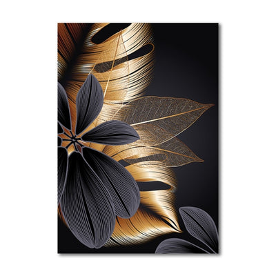 Black Golden Plant Leaf Canvas - Vermilton