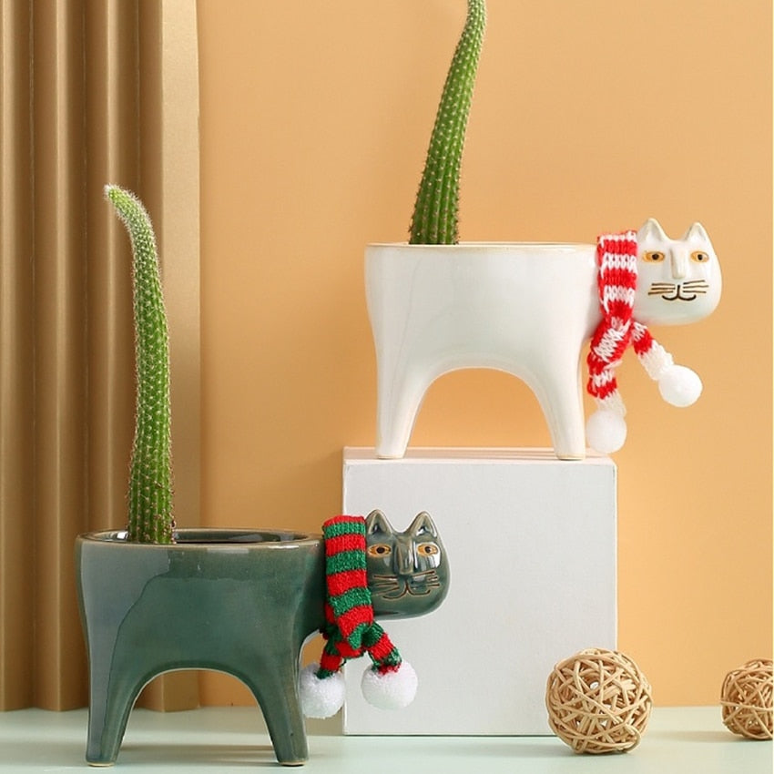 Meo - Decorative Cat Ceramic Flower Pot - Vermilton