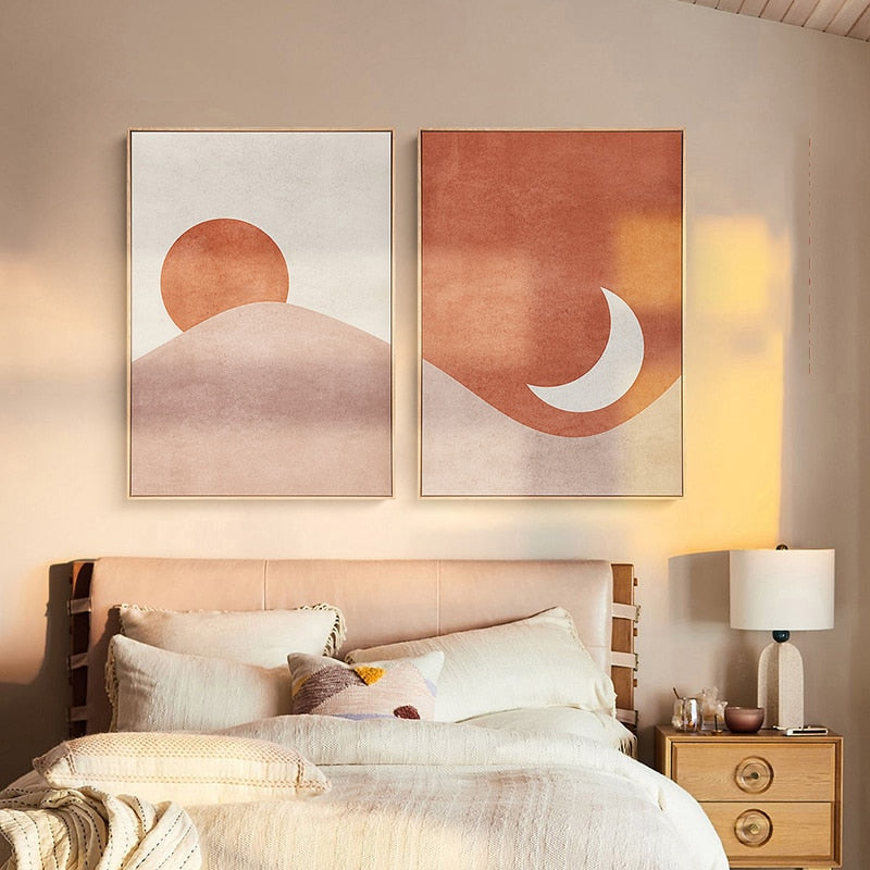 Murale - Abstract Sun & Luna Moon Mountain Art Canvas - Vermilton