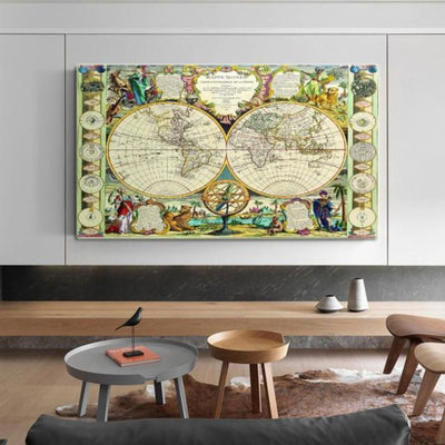 Map Of The World Retro Canvas Poster - Vermilton