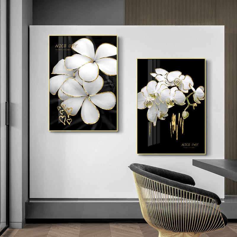 Luxurious Black & White Flowers Canvas Poster