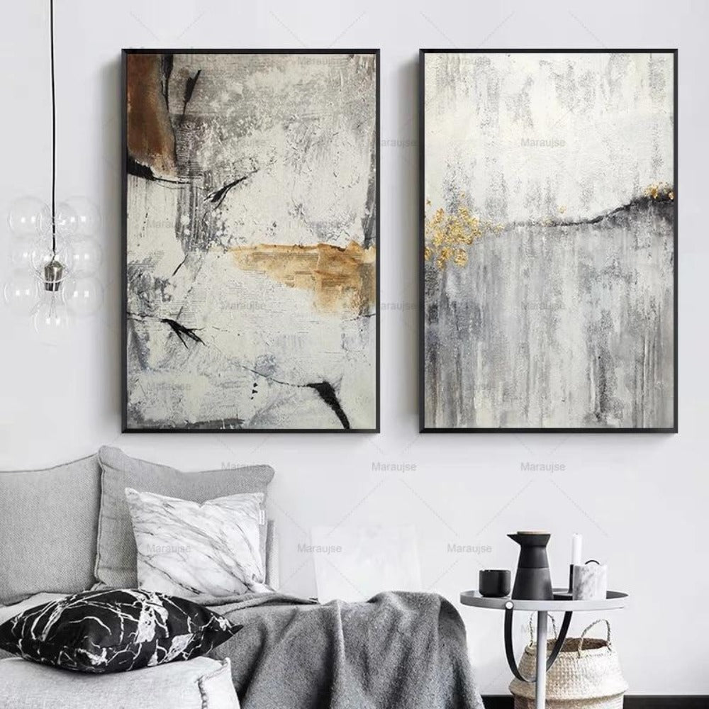 Nordic Abstract Gray Marble Canvas Painting - Vermilton