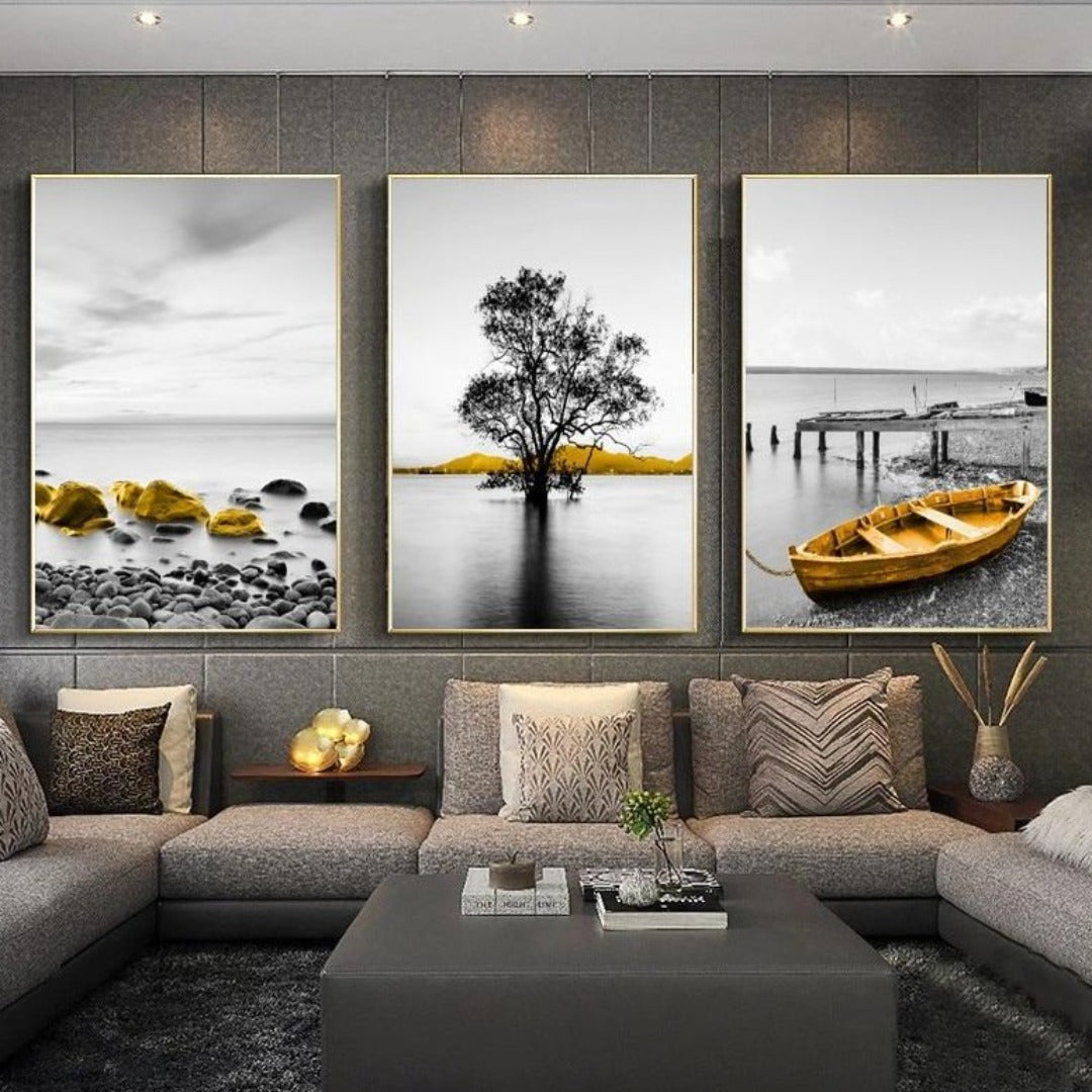 Yellow Retro Seaside Scenery Canvas Poster - Vermilton