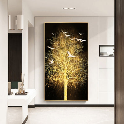 Vintage Abstract Golden Rich Tree Canvas Painting