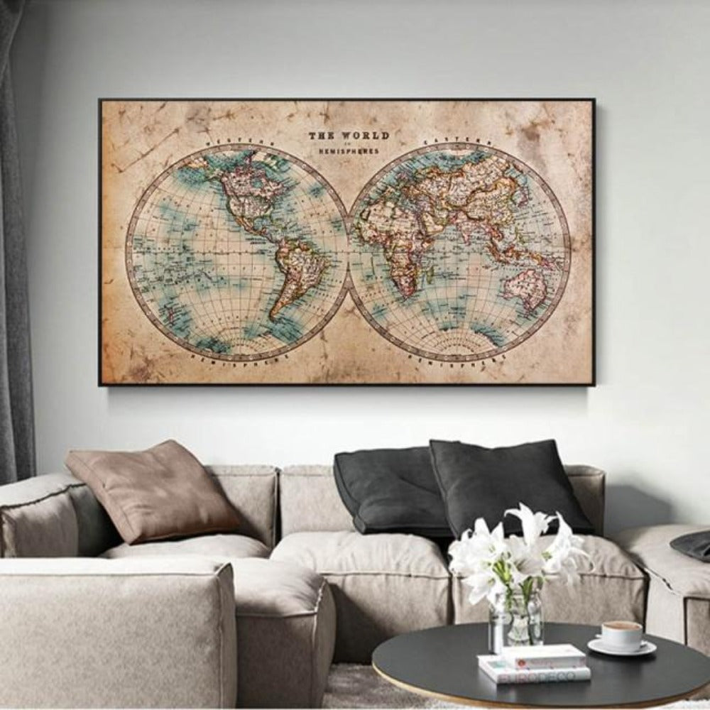 Map Of The World Retro Canvas Poster - Vermilton
