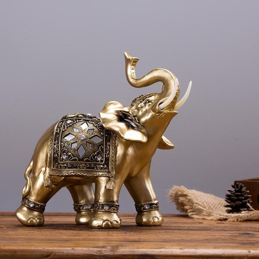 Lucky Golden Resin Elephant Figurine