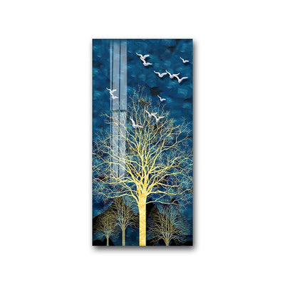 Golden Accent Minimalist Tree Canvas Painting - Vermilton