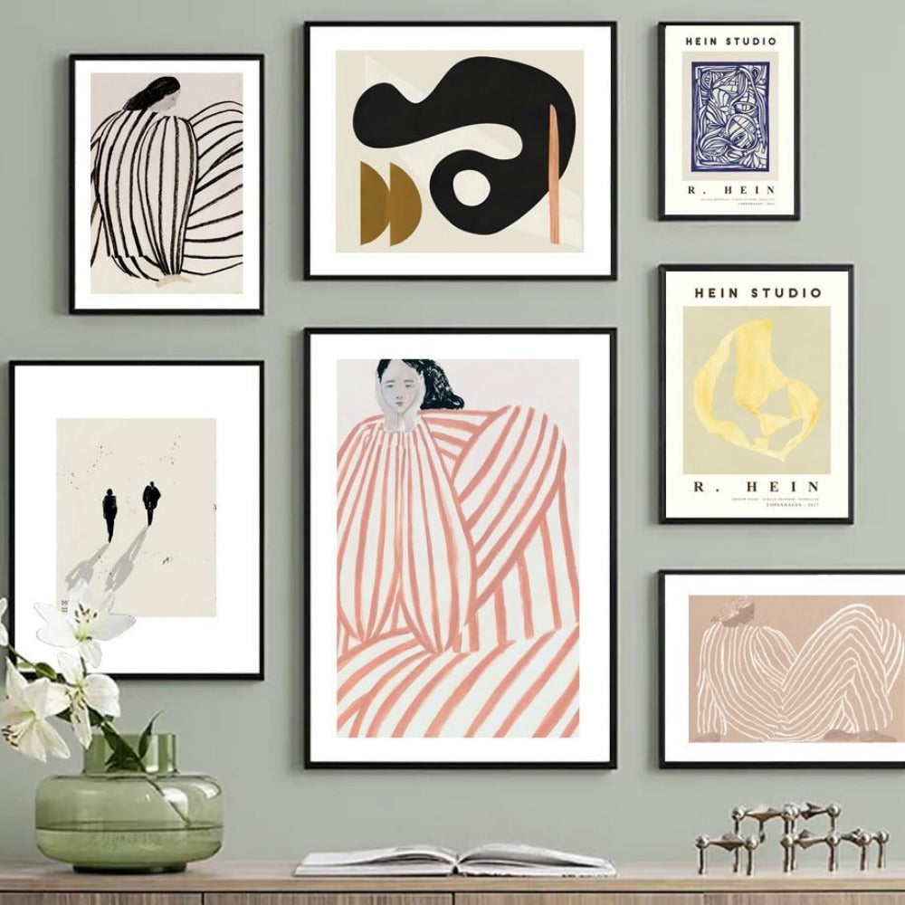 Nordic Abstract Figure Lines Canvas Painting - Vermilton