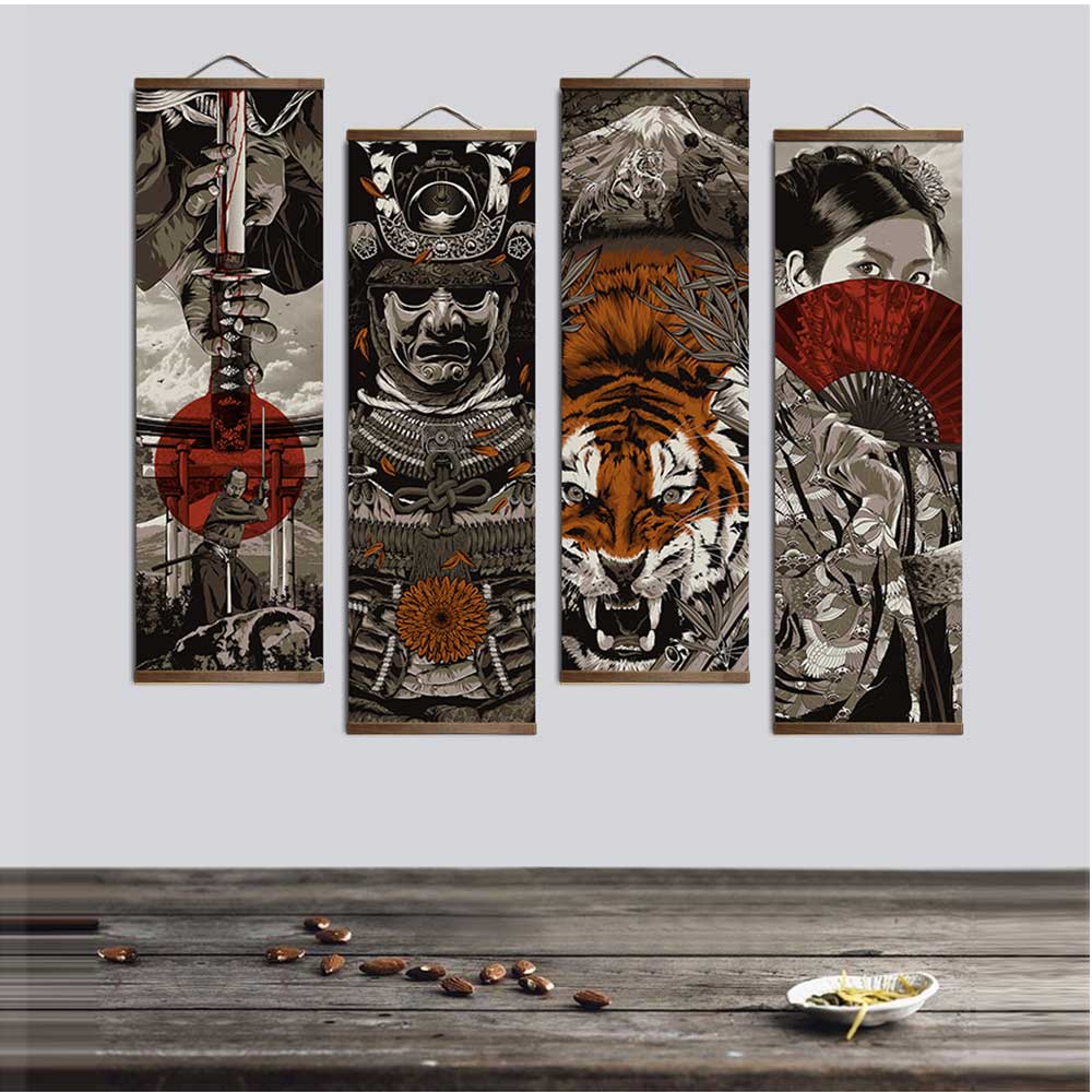 Japanese Samurai Ukiyoe Tiger Canvas Poster - Vermilton