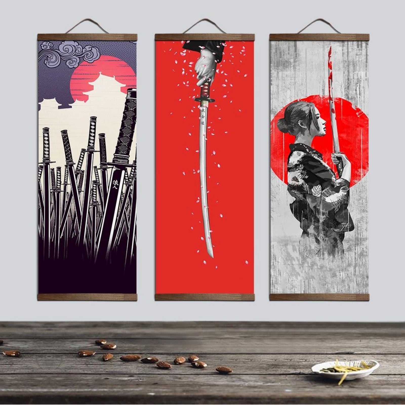 Red Accent Japanese Samurai Ukiyoe Canvas - Vermilton
