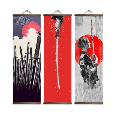 Red Accent Japanese Samurai Ukiyoe Canvas - Vermilton