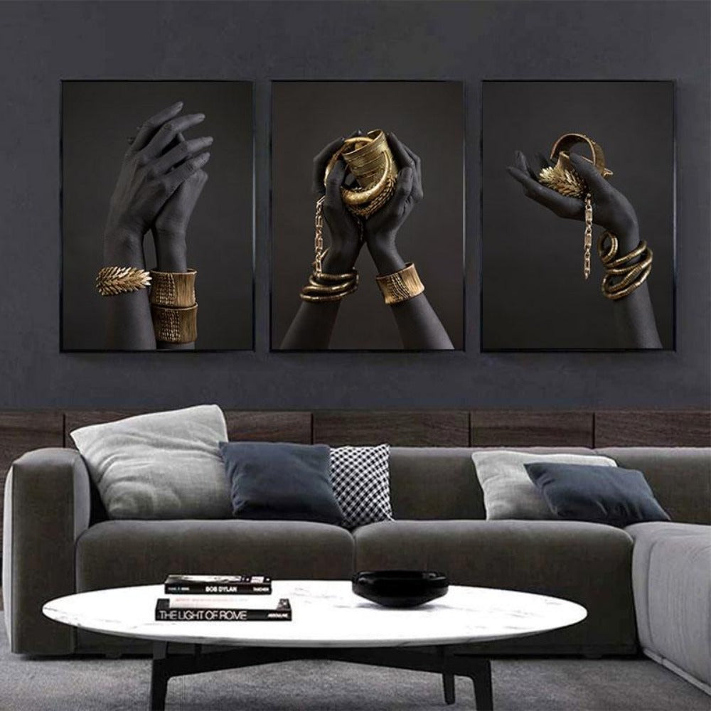 Black & Gold Accent African Beauty Canvas Painting - Vermilton