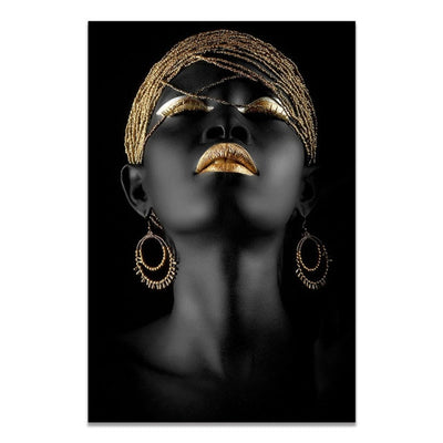 Black & Gold Accent African Beauty Canvas Painting - Vermilton