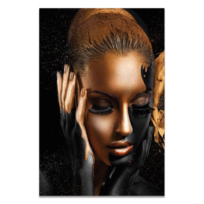 Black & Gold Accent African Beauty Canvas Painting - Vermilton