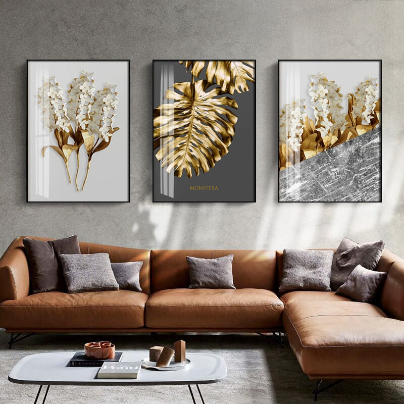 Golden Leaf Flower Wall Canvas - Vermilton