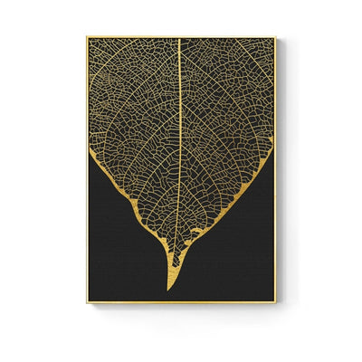 Golden Leaf Flower Wall Canvas - Vermilton