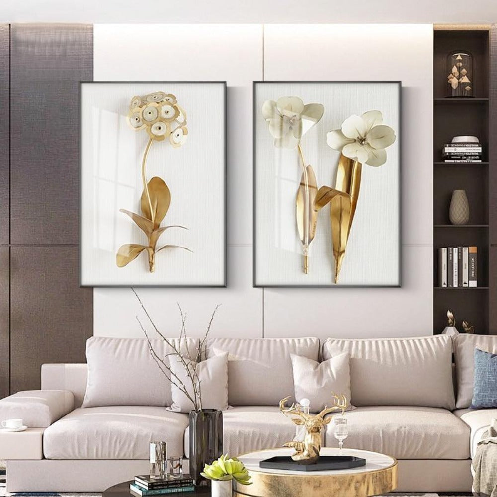 Nordic Golden Flowers Canvas Art - Vermilton