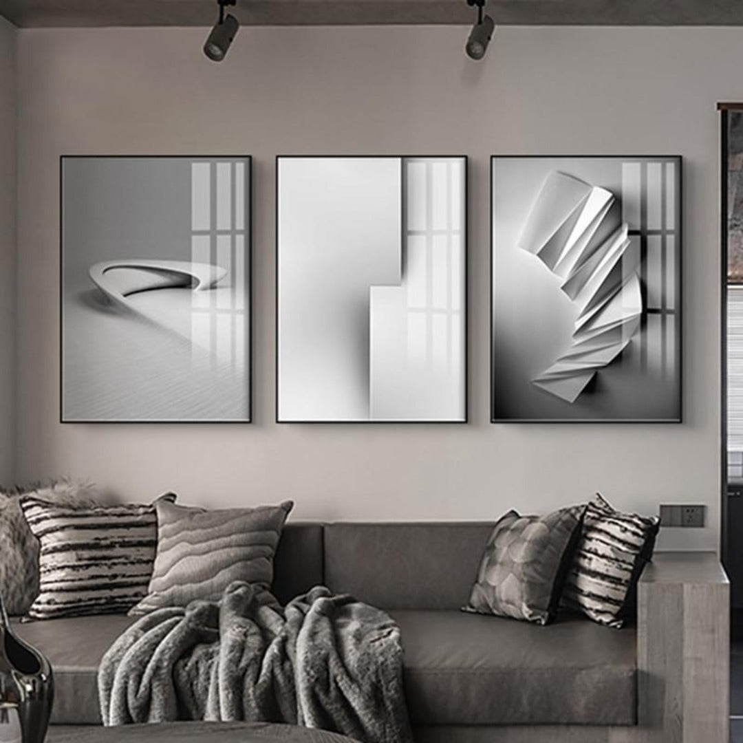 Nordic Black & White 3D Geometric Abstract Canvas Art - Vermilton