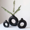 Black Circular Hollow Ceramic Vase Donuts