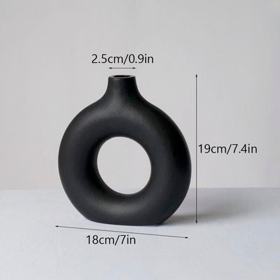 Black Circular Hollow Ceramic Vase Donuts